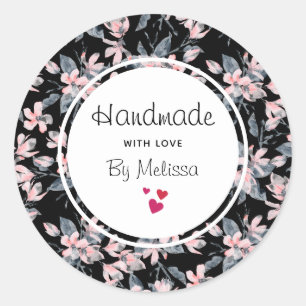 Sticker Rond Fabriqué à la main avec Love Rose & Grey Motif Flo