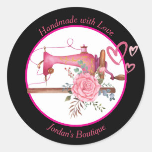 Sticker Rond Fabriqué à la main avec machine à coudre d'amour