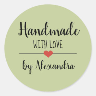 Sticker Rond Fabriqué à la main avec un script vert amour