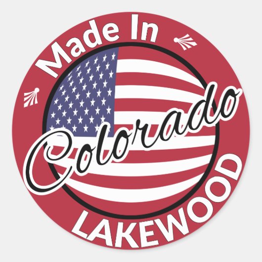 Sticker Rond Fabriqué à Lakewood Colorado drapeau américain (Devant)