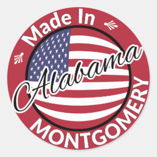 Sticker Rond Fabriqué à Montgomery Alabama Drapeau d'étoiles et