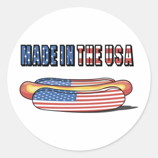 Sticker Rond Fabriqué aux USA Patriotic Hot Dog (Devant)