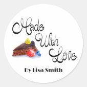 Sticker Rond Fabriqué Avec Amour Aquarelle Chocolat Baies De Gâ (Devant)