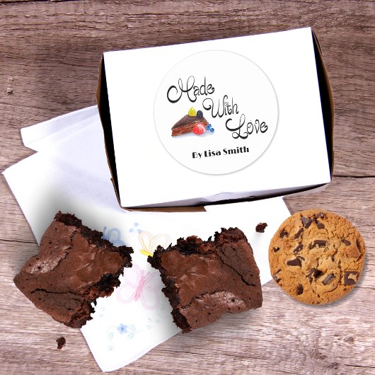 Sticker Rond Fabriqué Avec Amour Aquarelle Chocolat Baies De Gâ