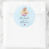 Sticker Rond Fabriqué avec amour Aquarelle mignonne Mère Lion & (Sac)