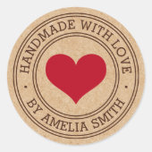 Sticker Rond Fabriqué avec amour aspect papier Kraft (Devant)