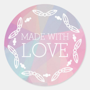 Sticker Rond Fabriqué avec amour Bohème Chic Plumes Géométrique