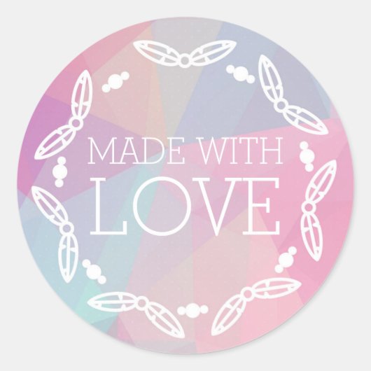 Sticker Rond Fabriqué Avec Amour Boho Chic Plumes Pastel Géomét (Devant)
