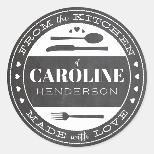 Sticker Rond Fabriqué Avec Amour Chalkboard Alimentation Sticke (Devant)