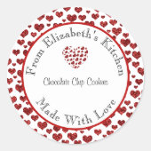 Sticker Rond Fabriqué Avec Amour Coeurs Rouges Accueil Cadeau C (Devant)