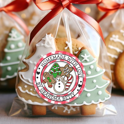 Sticker Rond Fabriqué avec amour, cookies de Noël faits maison