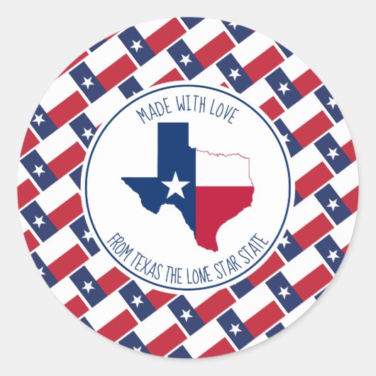 Sticker Rond Fabriqué Avec Amour De TEXAS Texan Flag Map (Devant)