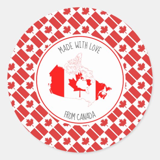 Sticker Rond Fabriqué avec amour du Canada DRAPEAU Carte canadi (Devant)