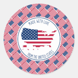 Sticker Rond Fabriqué Avec Amour Du Drapeau USA AMERICA