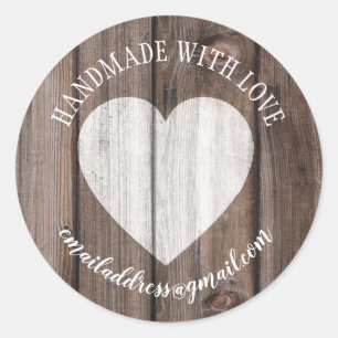 Sticker Rond Fabriqué avec amour entreprise nom de coeur de boi