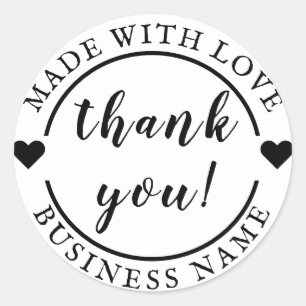 Sticker Rond Fabriqué avec amour et nom personnalisé Merci prod