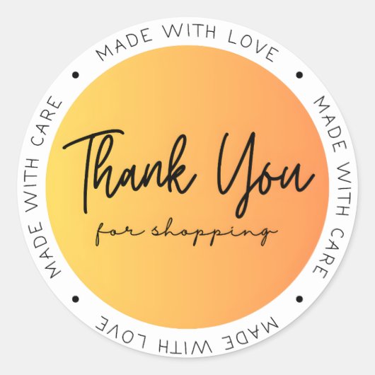 Sticker Rond Fabriqué avec amour et soins merci (Devant)