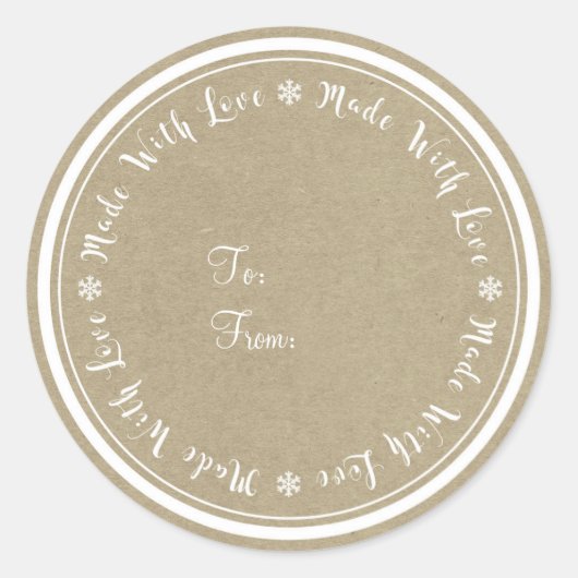 Sticker Rond Fabriqué avec amour fait main de Noël Kraft rustiq (Devant)