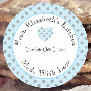 Sticker Rond Fabriqué avec amour Flocons de neige bleus Cadeau