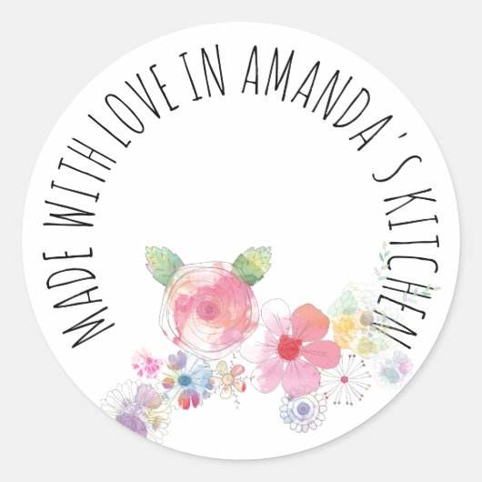 Sticker Rond Fabriqué Avec Amour Floral (Devant)