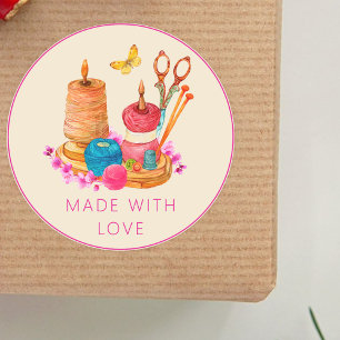 Sticker Rond Fabriqué avec amour l Feminine couture artisanale