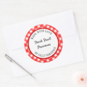 Sticker Rond Fabriqué avec amour modifiable rouge blanc plaid R (Enveloppe)