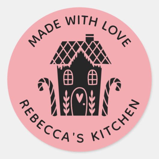 Sticker Rond Fabriqué avec amour Noël rose (Devant)