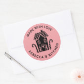 Sticker Rond Fabriqué avec amour Noël rose (Enveloppe)