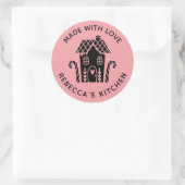 Sticker Rond Fabriqué avec amour Noël rose (Sac)