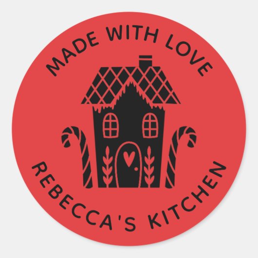 Sticker Rond Fabriqué avec amour Noël rouge (Devant)