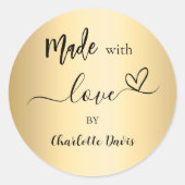 Sticker Rond Fabriqué avec amour nom or (Devant)