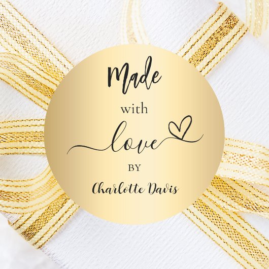 Sticker Rond Fabriqué avec amour nom or