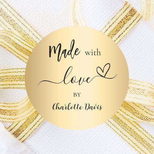 Sticker Rond Fabriqué avec amour nom or