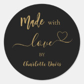 Sticker Rond Fabriqué avec amour nom or noir (Devant)
