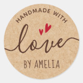 Sticker Rond Fabriqué avec amour nom personnalisé aspect papier (Devant)