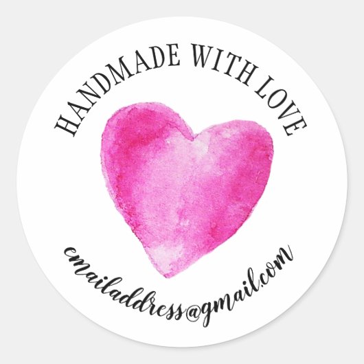Sticker Rond Fabriqué avec amour nom société coeur rose (Devant)