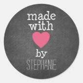 Sticker Rond Fabriqué avec amour par vous - rose chaud et table (Devant)