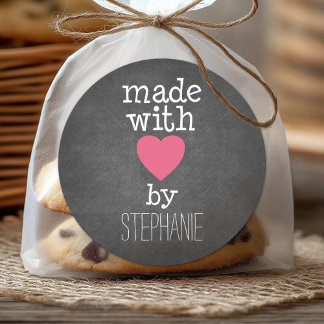 Sticker Rond Fabriqué avec amour par vous - rose chaud et table