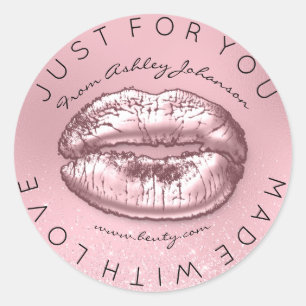 Sticker Rond Fabriqué Avec Amour Parties scintillant Kiss Rose 