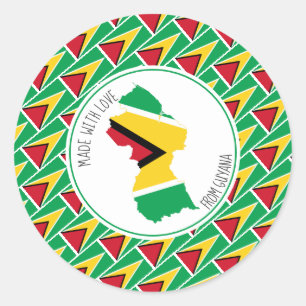 Sticker Rond Fabriqué avec amour personnalisé GUYANA DRAPEAU Gu