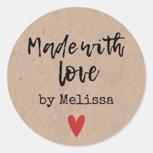 Sticker Rond Fabriqué Avec Amour Personnalisé Kraft (Devant)