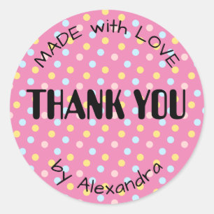 Sticker Rond FABRIQUÉ avec AMOUR point polka personnalisé