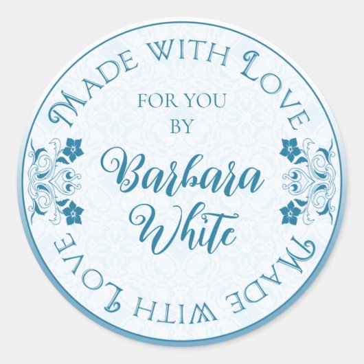Sticker Rond Fabriqué avec amour pour vous bleu turquoise flora (Devant)