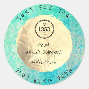 Sticker Rond Fabriqué Avec Amour Pour Vous Nom Bleu Logo Or