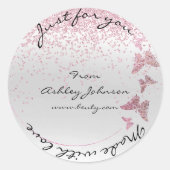 Sticker Rond Fabriqué Avec Amour Pour Vous Nom Papillon Argent  (Devant)
