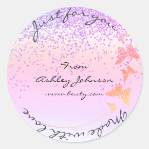 Sticker Rond Fabriqué Avec Amour Pour Vous Nom Papillon Purple 