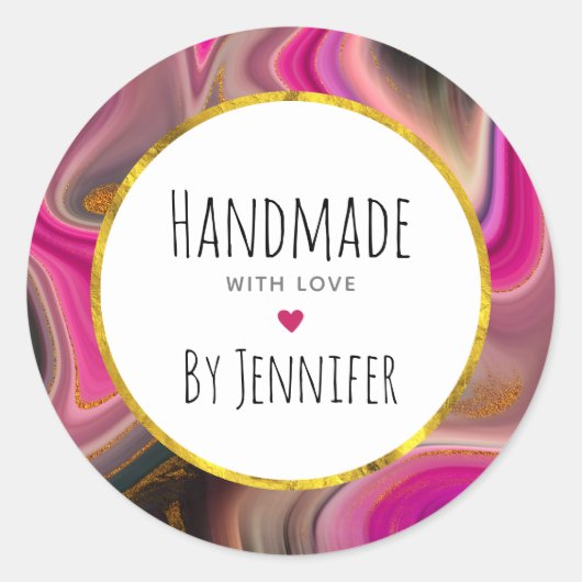 Sticker Rond Fabriqué avec amour rose, noir, or Abstrait (Devant)