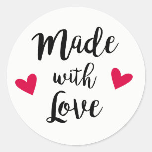 Sticker Rond Fabriqué avec amour rouge coeur d'amour autocollan