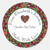 Sticker Rond Fabriqué avec amour Rouge et Vert Holly Accueil Ca (Devant)