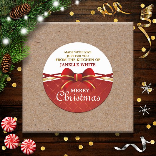 Sticker Rond Fabriqué avec amour Ruban rouge